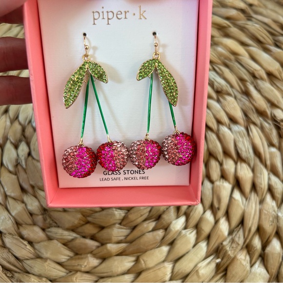 NIB Cherry Crystal Encrusted Earrings - Picture 4 of 5